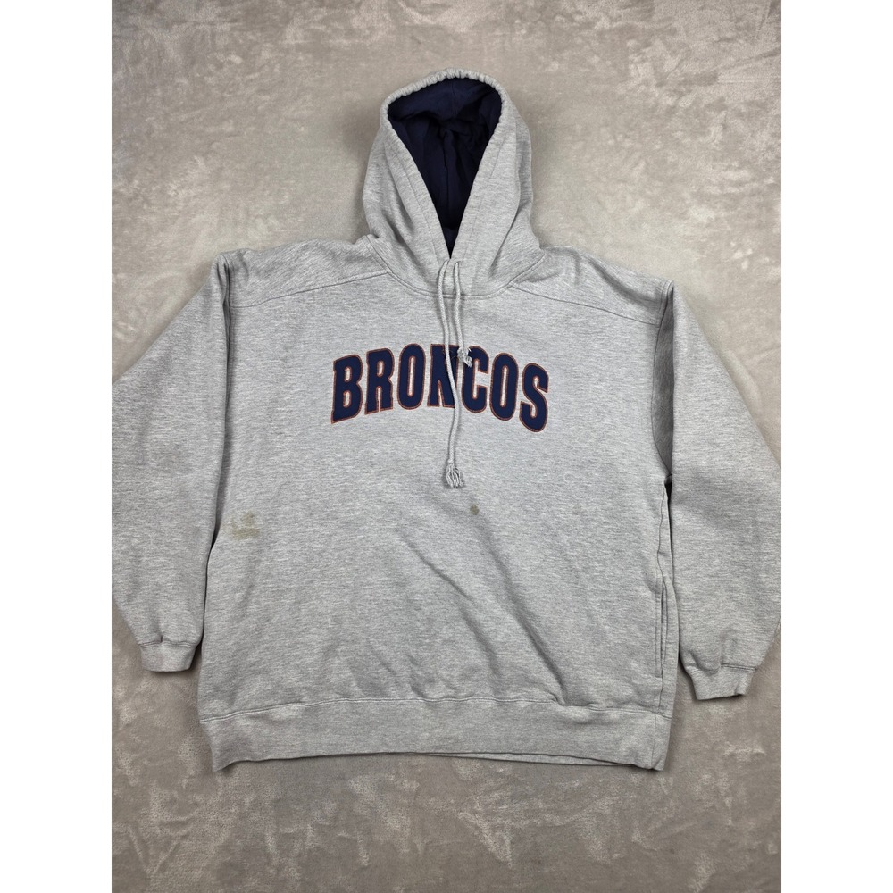 Vintage Logo Athletic Hoodie Mens XL Gray Denver Broncos NFL Game Day *Stained